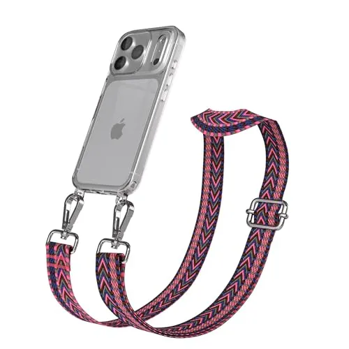 EAZY CASE Handykette - Verstellbares Taschenband kompatibel mit iPhone 17 Pro, Schulterriemen, Handykordel mit Silikon Hülle, Umhängetasche, Pink Blau Silber