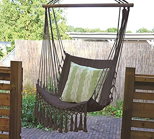 Hängesessel Makramee Hängesitz Hängestuhl Hängeschaukel - bis 140 kg belastbar Indoor & Outdoor grau/anthrazit