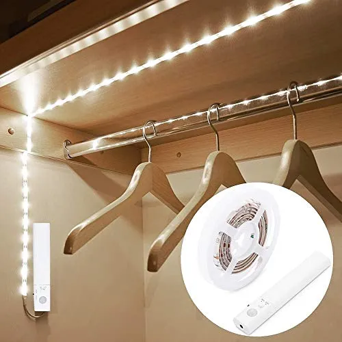 OriFiil LED Band mit Bewegungsmelder, 1m LED Streifen Batterie Schrankbeleuchtung Nachtlicht, Stick an überall für Küche, Schrank, Treppen, Flur, Bett, Kaltweiß 6000K