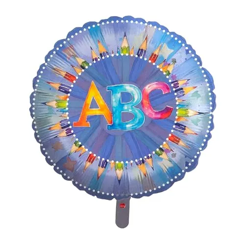Party Factory Back to school Folienballon Einschulung ABC 45 cm, Rund, Bunt, Ballon Helium geeignet, Schulanfang Deko, Luftballon für Einschulungsfeier und Schulstart