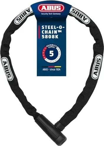 ABUS Kettenschloss Steel-O-Chain 5805K – Sicheres Fahrradschloss aus Stahl - Fahrradschloss der Kategorie Fahrradschlösser mit ABUS-Sicherheitslevel 5 und einer robusten 5 mm dicken Stahlkette, ideal für flexibles und sicheres Anschließen.