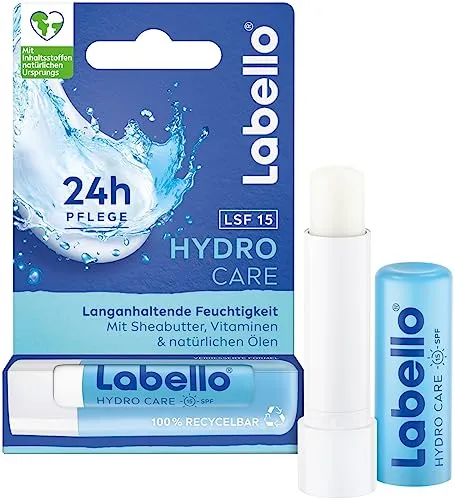Labello Hydro Care, feuchtigkeitsspendender Lippenpflegestift mit LSF 15 ohne Mineralöle, pflegender Lippenbalsam mit Sheabutter und natürlichen Ölen für 24h Pflege (5,5 ml)