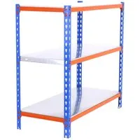 PROREGAL® Schwerlastregal BABY METAL SHARK, 90x80x30cm, Blau-Orange - Schwerlastregal mit 3 verstellbaren Metallböden, Traglast 180kg pro Ebene, extrem schneller Aufbau in 10-15 Minuten, ideal für Werkstatt und Lager.