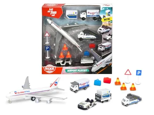 Dickie Flughafen Spielzeugauto-Set - Flugzeuge und Autos für kleine Flughafenmanager, fördert Kreativität und Rollenspiel, ideal für Kinder ab 3 Jahren.