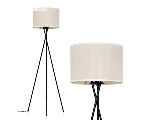 Hofstein Stehlampe aus Metall und Stoff in Schwarz/Beige/Weiß - Moderne Stehlampe für Innenräume mit rundem Schirm (40 cm) und praktischem Fußschalter. Ideal für Esszimmer, Flur oder Wohnzimmer – perfekt für stilvolle Akzente.