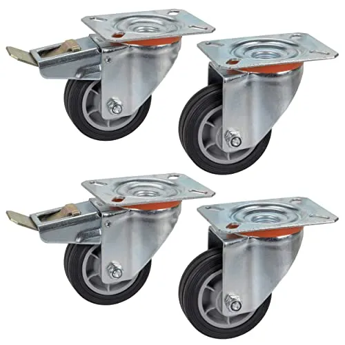 Dörner + Helmer 4er Set Transportgeräte-Lenkrolle 80 mm TPE, Platte 100 x 85 mm, Rollenmix, Tragkraft 150 kg/Set