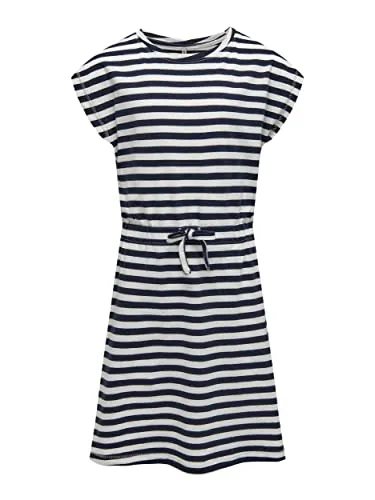 ONLY Mädchen Konmay S/S Dress Noos JRS, Navy Blazer/Stripes:Cloud Dancer, 122-128