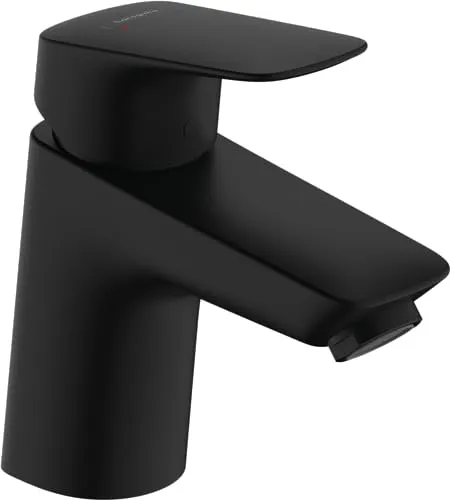 hansgrohe Logis Waschtischarmatur - Matt-Schwarz, wassersparend mit EcoSmart - Touch-On-Wasserhahn für Badezimmerwaschbecken, mit elegantem SoftCube-Design und wassersparender EcoSmart-Technologie für umweltfreundlichen Wasserverbrauch.