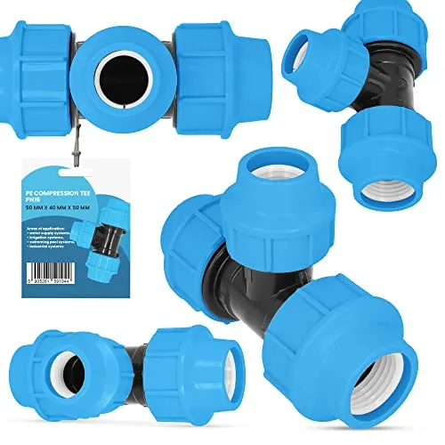 PE-Rohr T-Stück PN16 (50 mm x 40 mm x 50 mm) Fitting Verbinder Wasserrohr Bewässerungssystem Dauerhaftes Verbindungsstück für Wasser Bewässerungssysteme Versorgungsleitung Pipeline Sprinklersystem