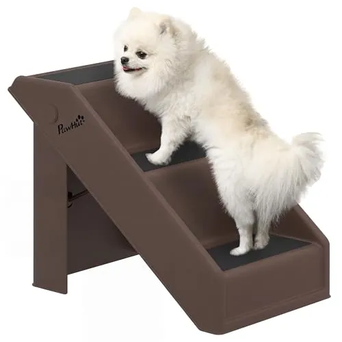 PawHut Hundetreppe 3 Stufen - Klappbare Einstiegshilfe für kleine Hunde - Erleichtert den Zugang zu Sofa und Bett für kleine Hunde und Katzen. Die rutschfeste Oberfläche sorgt für Sicherheit, während das klappbare Design platzsparend ist. Ideal für Tiere bis 10 kg.