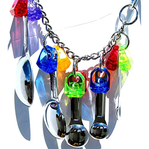BulzEU Spielzeug-Vögel Bird Toys Löffel Kette aus farbigem Edelstahl Spielzeug für Vögel Papageien, grau Gabun, Mini Aras, kleine Kakadus