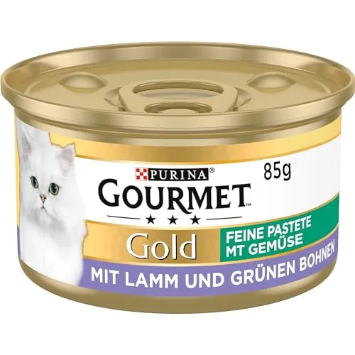 Gourmet Gold Feine Pastete mit Gemüse Katzenfutter nass, mit Lamm und grünen Bohnen, 12er Pack (12 x 85g)