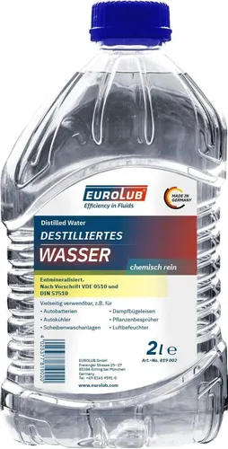 EUROLUB DESTILLIERTES WASSER 2 Liter Kanister entmineralisiert über Umkehrosmose