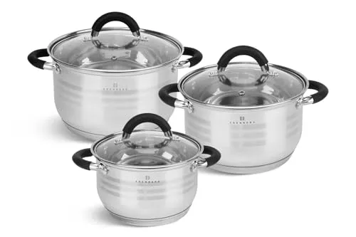 Edenberg 6-teiliges Topfset aus Edelstahl - Kochtöpfe Set, induktionsgeeignet mit 5-lagigem Thermoboden für optimale Wärmeleitung und integrierten Messbecher für präzises Kochen.