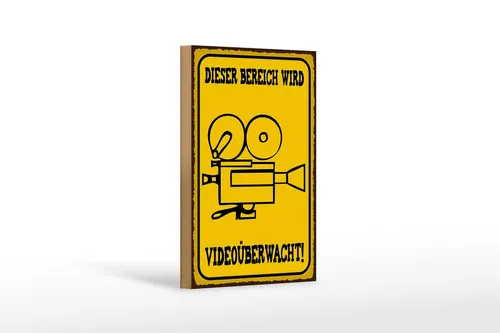Holzschild Warnschild 12x18 cm Bereich videoüberwacht Deko Schild