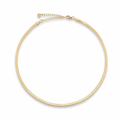 GD GOOD.designs Schlangenkette Gold für Damen - flache Goldkette ohne Anhänger I Goldene Edelstahl Choker 3mm breit - Wasserfest