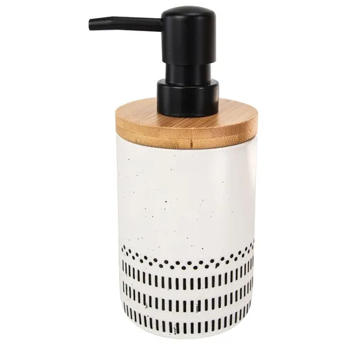 Kleine Wolke Seifenspender Alva - Stilvoller Seifenspender im Ethno Stil aus kratzfestem Steinzeug und langlebigem Bambus, hygienisch zu reinigen und ideal für moderne Badezimmer.