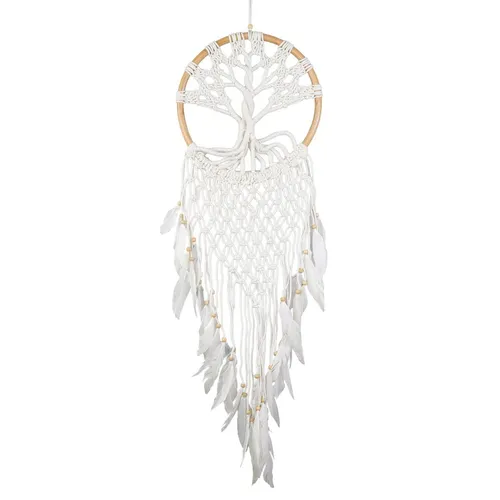Wandbehang Wandteppich Traumfänger Boho Deko Lebensbaum Weiß 32 cm Ø Model 1