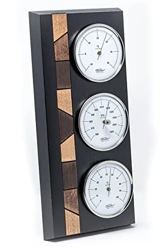 Fischer 9171-06 - Wetterstation - Wetterwarte mit Thermometer, Barometer, Hygrometer - Echtholz-Gehäuse, Made in Germany