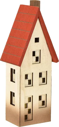 Produktbild Holz Lichthaus Deko Natur Rot Batteriebetrieb 8,5x6,5x22cm