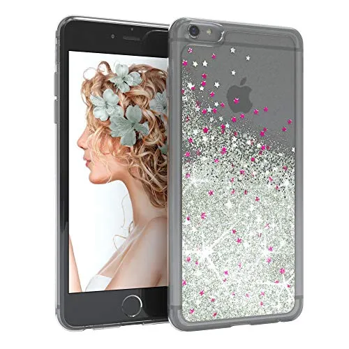 EAZY CASE Hülle kompatibel mit iPhone 6 / 6S Schutzhülle mit Flüssig-Glitzer, Handyhülle, Schutzhülle, Back Cover mit Glitter Flüssigkeit, TPU/Silikon, Transparent/Durchsichtig, Silber