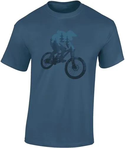 Baddery Fahrrad T-Shirt Herren - „Forest Ride“ - MTB Mountainbike Shirt für Radfahrer (Denim Blau S)