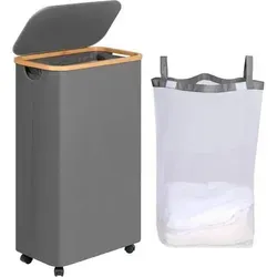 Moderne efluky 75L Wäschekorb mit Rollen und Deckel, Grau