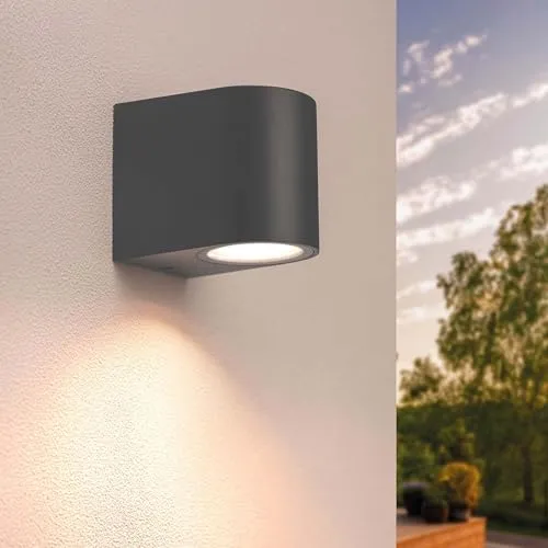Ledvion - LED Wandlampe Anthrazit & Rund, GU10 Spot, IP54, Außenlampe, Außenbeleuchtung, Gartenbeleuchtung, Fassadenbeleuchtung