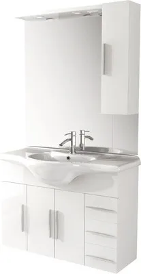 Baden Haus Badmöbel-Set Aida BxHxT 105 x 173 x 50 cm Frontfarbe weiß hochglanz mit Waschtisch Keramik weiß und Unterschr