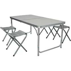 5-tlg Campingmöbel Set: Outdoor ALU Tisch mit Tragegriff + 4 Klapphocker - Camping-Möbel Set aus Aluminium, höhenverstellbar und tragbar – ideal für entspannte Tage im Freien.
