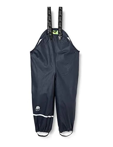 Celavi Baby Jungen Basic PU Rain Pants - Dunkelblaue Regenhose, Größe 120 EU - Robuste, 100% wasser- und winddichte Regen-Latzhose für Kinder, ideal für Outdoor-Aktivitäten an Regentagen. Mit elastischen Hosenträgern und reflektierenden Elementen für Sicherheit.
