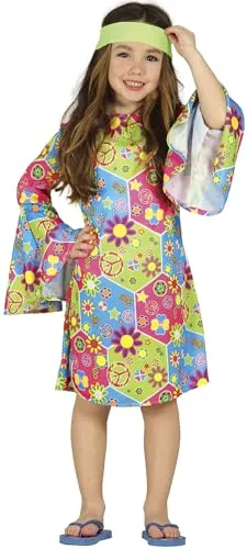 Guirca Hippie-Kostüm für Mädchen, Größe 10/12 A, mehrfarbig, 10-12 Jahre (142-148 cm), FG85609