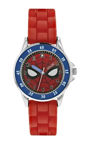 Disney Jungen Analog Quarz Uhr SMH9000 mit Spiderman Zifferblatt - Armbanduhren für Jungen mit 32 mm Zifferblatt und rotem Kautschukarmband, ideal für kleine Superhelden und perfekt für den Alltag.