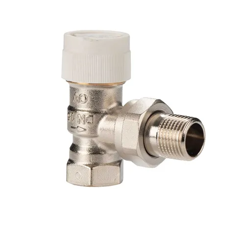 Viessmann Thermostatventil AV9 Eckform 1/2 Zoll - Klima- & Heizgeräte Zubehör, platzsparendes Eckventil aus vernickeltem Messing für präzisen hydraulischen Abgleich in Zweirohr-Zentralheizungsanlagen.