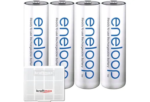 kraftmax 4er Pack Panasonic Eneloop AA Akkus Hochleistungs Batterien in Box Akku Mignon 2000 mAh (1,2 V V, 1 St), 2100 Ladezyklen