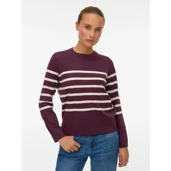 Vero Moda Rundhalspullover VMSABA PLAIN LS O-NECK GA NOOS rot XXL - Modischer Feinstrick Pullover in Winetasting Stripes, pflegeleicht und ideal für stilvolle Outfits im Alltag.