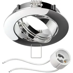 ledscom.de Deckeneinbaurahmen Circ Aluminium Einbaurahmen chrom schwenkbar (LED/Halogen/GU10/MR16/PAR16/50mm) inkl. GU10 Fassung
