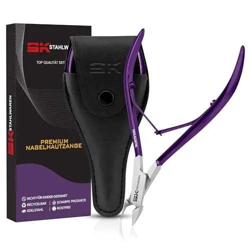 SK STAHLWAREN Nagelhautzange 10 cm Premium rostfreier Edelstahl Vielseitig einsetzbar mit stabilem Griff Extrem glatter scharfer & glatter Schnitt Nagelhautentferner für die Nagelpflege (Lila)