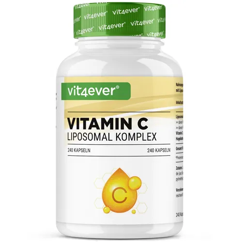 Liposomales Vitamin C - 240 Kapseln, hochdosiert mit Hagebutten - Veganer Vitamin-C-Komplex für allgemeines Wohlbefinden und Energiestoffwechsel, 1000mg pro Tag, mit Hagebuttenextrakt für zusätzliche Vorteile.
