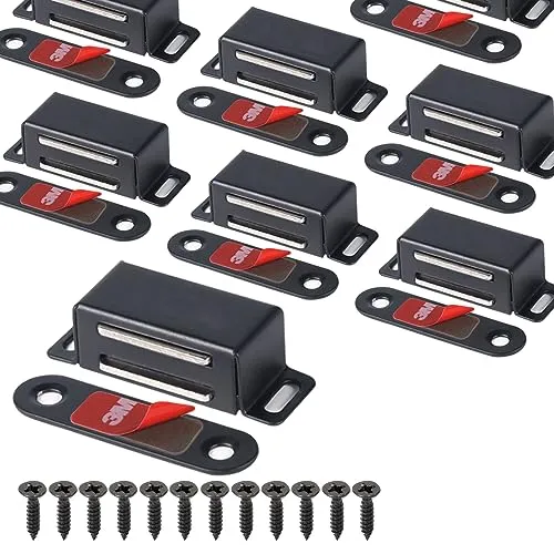Schrankmagnete Mousike Schranktürverschluss für Küche Badezimmerschrank Kleiderschrank Schrankverschlüsse Schranktür Schubladenriegel (Black, 8 pack)