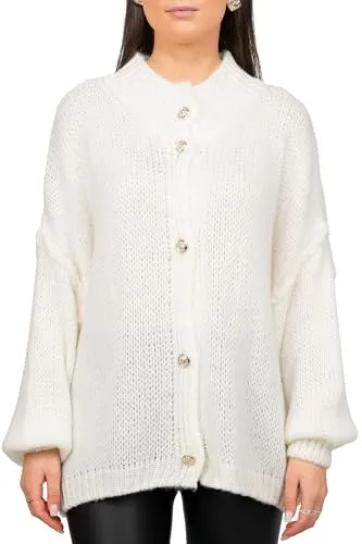 Reichstadt Damen Strickjacke 25RSW068 mit Knöpfen White One Size