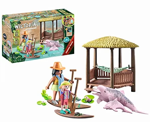 PLAYMOBIL Wiltopia 71143 - Paddeltour mit Flussdelfinen, inkl. 2 SUP-Boards und interaktiver Tierwissenskarte für nachhaltigen Spielspaß