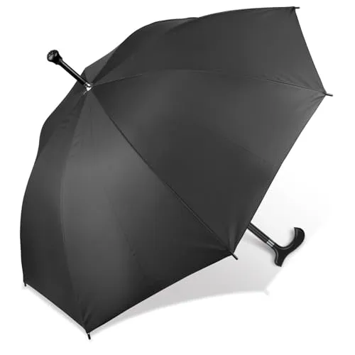 Regenschirm Stützschirm Gehhilfe mit Fritzgriff - Schwarz - Ergonomischer Stützschirm mit rutschfester Schirmspitze für sicheren Halt auf glatten Oberflächen. Ideal für stabilen Schutz unterwegs, leicht und schnell trocknend.