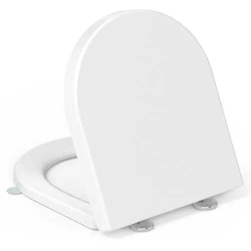 Toilettendeckel mit Absenkautomatik D-Form [KURZ],YEAUPE PRO WC Sitz mit Puller Lid,Toilettensitz mit Quick-Release Funktion für einfach Reinigung,150kg belastbar,42,5 * 36,3 * 4,9CM