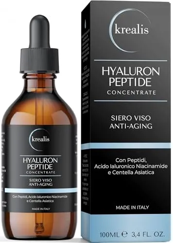 • 100 ml • Hyaluronsäure-Serum für das Gesicht, 4 Molekulare Gewichte mit Peptiden, Hyaluronsäure für das Gesicht, tiefe Feuchtigkeit und Anti-Falten