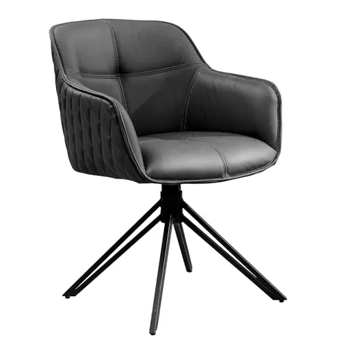 Riess Ambiente Drehbarer Design Stuhl Euphoria - Schwarz - Echtleder - Hochwertiger Esszimmerstuhl mit drehbarer Sitzschale und edler Ziersteppung. Stabiler Metallrahmen, höhenverstellbare Füße und komfortable Polsterung für vielseitigen Einsatz im Esszimmer oder Büro.