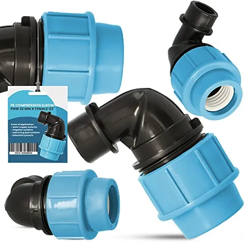 PE Rohr Winkel 90° Bogen PN16 (32 mm x 1/2'' IG) Kupplung Fitting Wasserrohrbogen L-Stück Bewässerungssystem Wasserleitung Wasserrohr Verbinder Garten Versorgungsleitung Pipeline Sprinklersystem