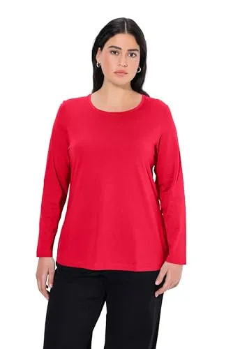 Ulla Popken Damen Langarm-shirt, Rot, 50-52 EU