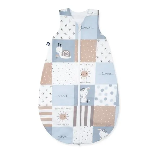 Julius Zöllner Sommerschlafsack 110 Patch blue TOP - Babyschlafsäcke aus 100% Baumwolle, atmungsaktiv und ideal für warme Nächte, sorgt für einen erholsamen Schlaf Ihres Babys.