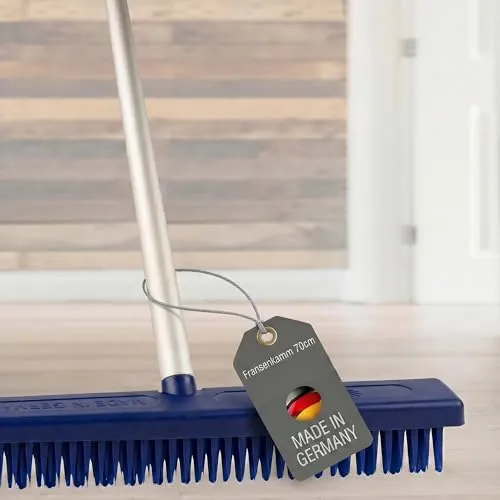 Lantelme Teppichkehrer Fransenkamm Blau mit Aluminiumstiel 70 cm